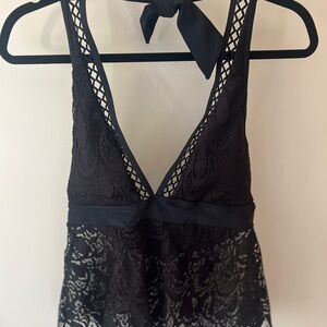 Elegant Black Lace Tankini Top